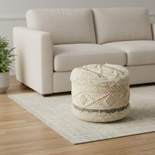 Load image into Gallery viewer, Cream Wool Cotton Blend Pouf Ottoman