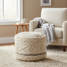 Load image into Gallery viewer, Cream Wool Cotton Blend Pouf Ottoman