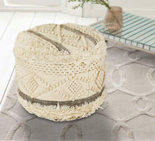 Load image into Gallery viewer, Cream Wool Cotton Blend Pouf Ottoman