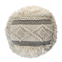 Load image into Gallery viewer, Cream Wool Cotton Blend Pouf Ottoman