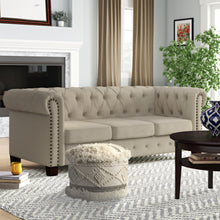 Load image into Gallery viewer, Cream Wool Cotton Blend Pouf Ottoman