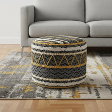 Load image into Gallery viewer, Black Cotton Cylinder Striped Pouf Ottoman