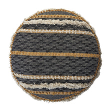Load image into Gallery viewer, Black Cotton Cylinder Striped Pouf Ottoman