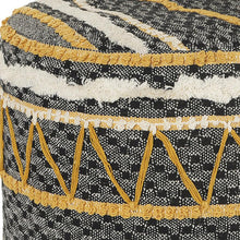 Load image into Gallery viewer, Black Cotton Cylinder Striped Pouf Ottoman

